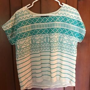 Cream and Turquoise Embroidered Top